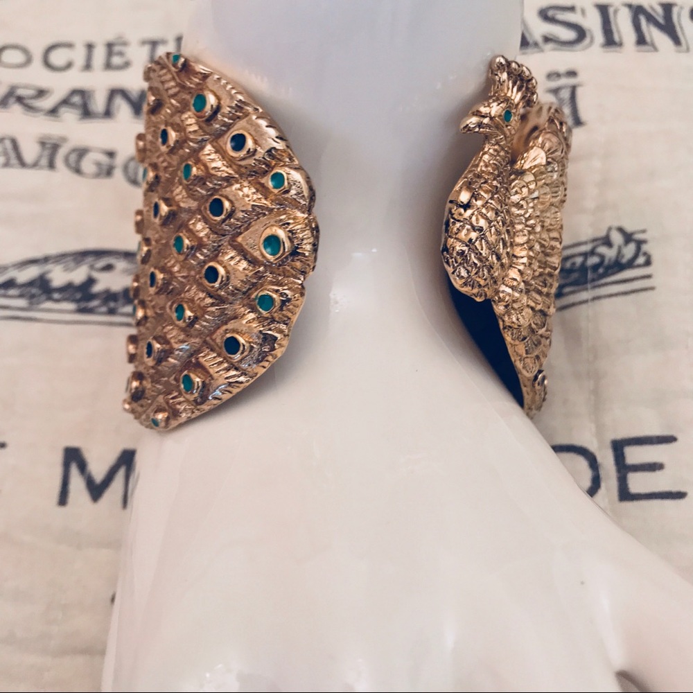 SOLD Designer peacock multi stone hinged bracelet